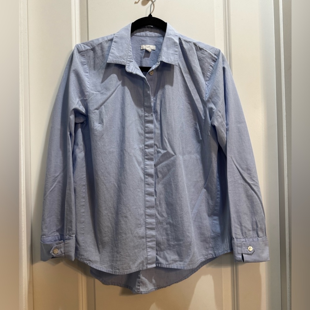 J Jill Blue Button Down Shirt LongSleeves Small 100% Cotton Armpit To Armpit 20”